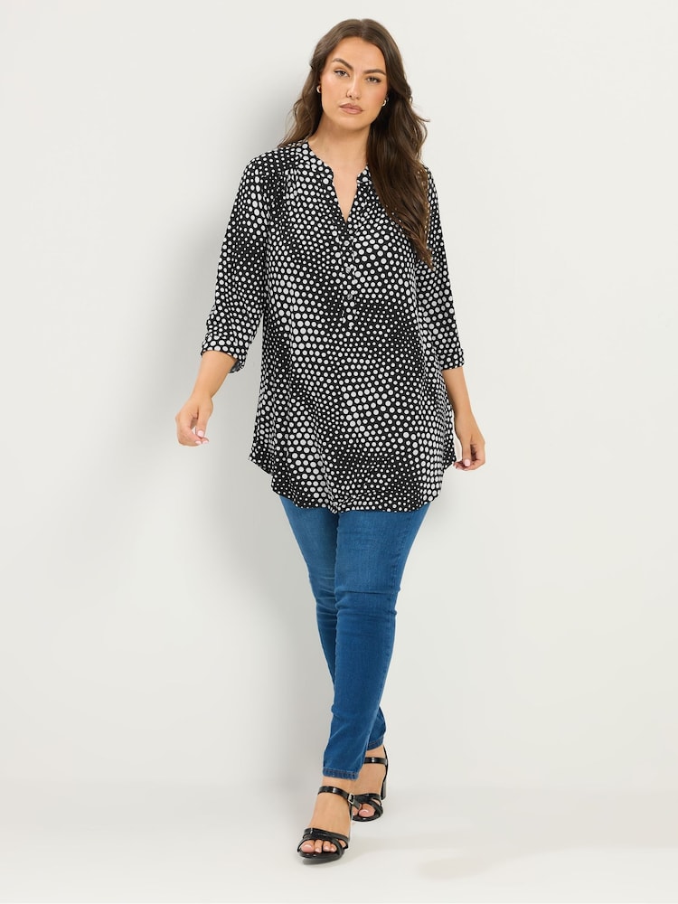 Yours Curve Black Half Placket Jersey Shirt - Image 2 of 5