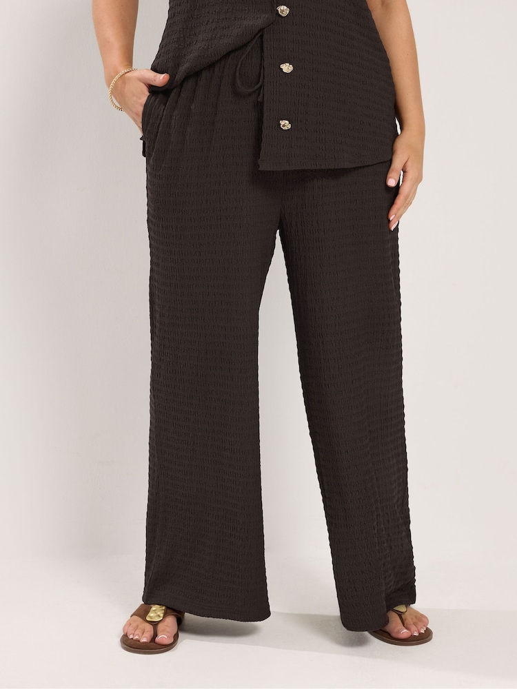 Yours Curve Brown Textured Wide Leg Trousers - Image 1 of 6 Yours Curve Brown Textured Wide Leg Trousers - Image 1 of 6