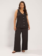 Yours Curve Brown Textured Wide Leg Trousers - Image 2 of 6