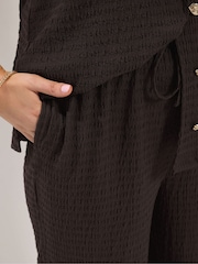 Yours Curve Brown Textured Wide Leg Trousers - Image 4 of 6