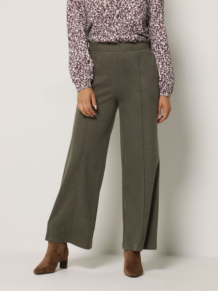 M&Co Brown Petite Pintuck Wide Leg Trousers - Image 1 of 6