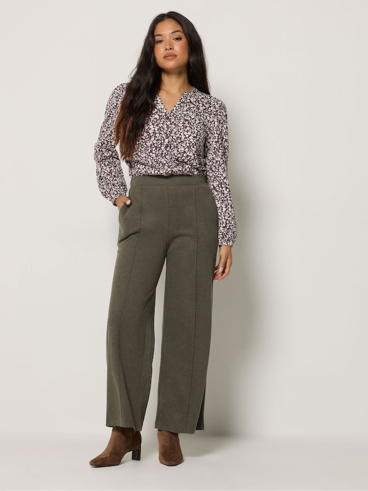 M&Co Brown Petite Pintuck Wide Leg Trousers - Image 2 of 6