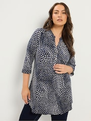 Yours Curve Blue Half Placket Jersey Shirt - Image 1 of 5