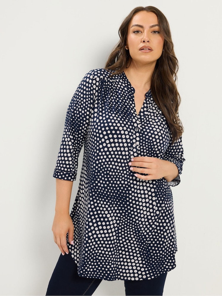 Yours Curve Blue Half Placket Jersey Shirt - Image 1 of 5