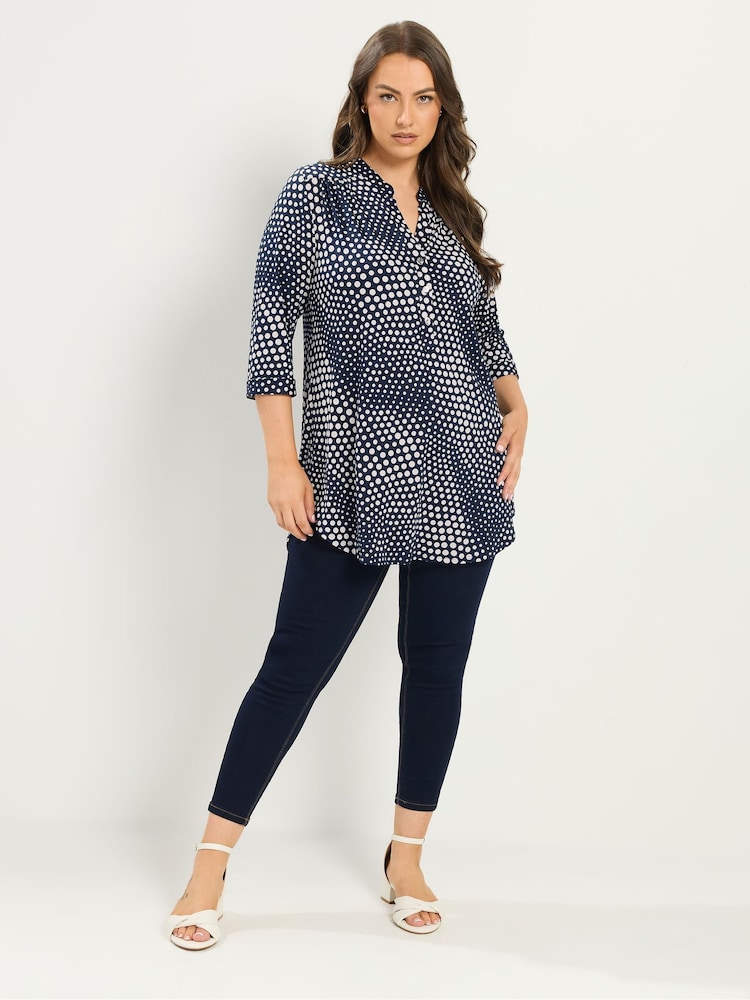 Yours Curve Blue Half Placket Jersey Shirt - Image 2 of 5