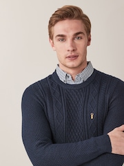 أزرق كحلي منسوج - سترة عادية محبوكة بقميص وهمي - Image 1 of 5