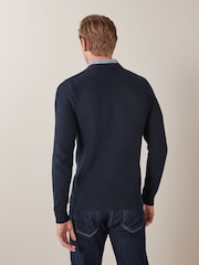 Navy Blue Cable Regular Mock Shirt Knitted Crew Jumper - Image 1 of 3