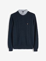 أزرق كحلي منسوج - سترة عادية محبوكة بقميص وهمي - Image 4 of 5