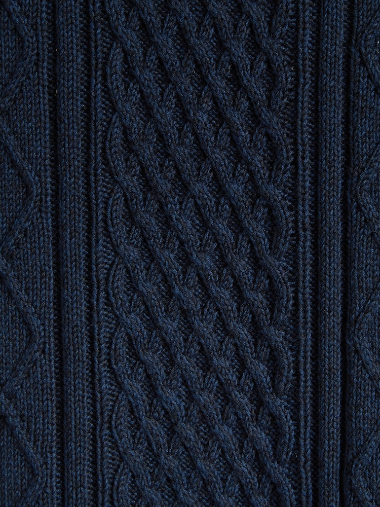 Navy Blue Cable Regular Mock Shirt Knitted Crew Jumper - Image 3 of 3