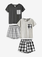 Grey/White Check Cotton Short Set Pyjamas - Image 1 of 6