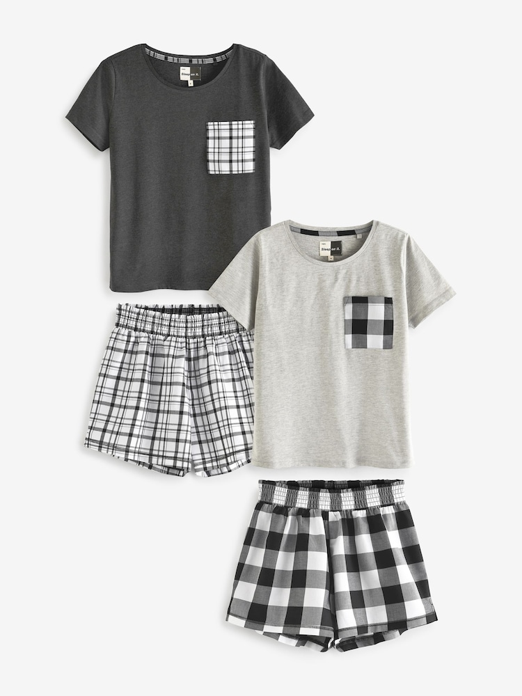Grey/White Check Cotton Short Set Pyjamas - Image 1 of 6