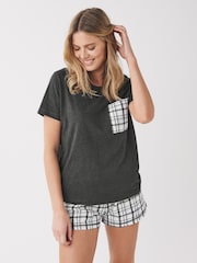 Grey/White Check Cotton Short Set Pyjamas - Image 6 of 6