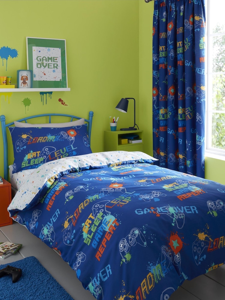 Bedlam Blue Glow In The Dark Game Duvet Cover and Pillowcase Set - Image 1 of 4