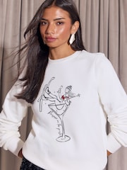 Lipsy White Prosecco On The Piste Christmas Crew Neck Sweatshirt - Image 2 of 4