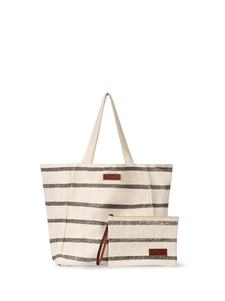 Seaspray Black Jumbi Stripe Beach Bag And Purse Set - Image 1 of 1 Seaspray Black Jumbi Stripe Beach Bag And Purse Set - Image 1 of 1