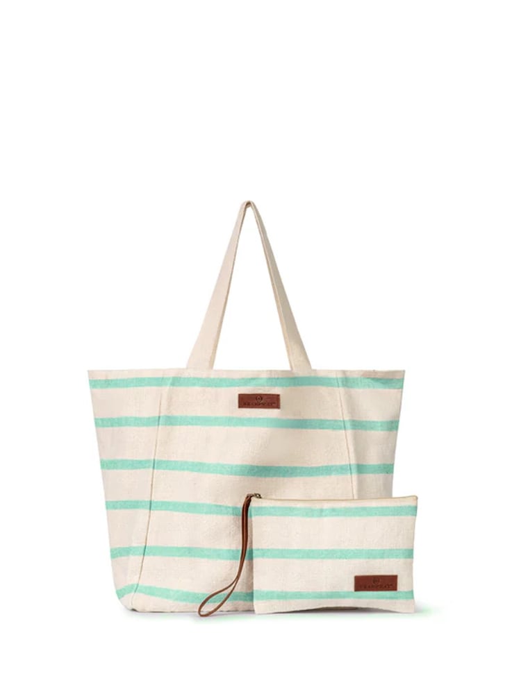 Seaspray Blue Jumbie Stripe Beach Bag And Purse Set - Image 4 of 4 Seaspray Blue Jumbie Stripe Beach Bag And Purse Set - Image 4 of 4