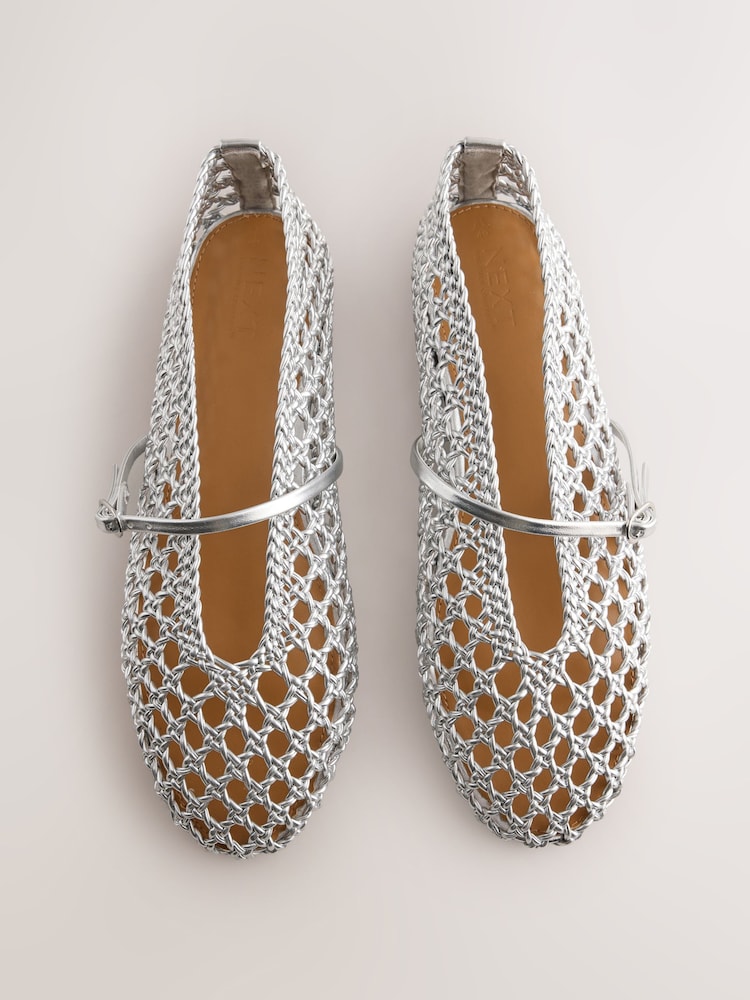 Silver Forever Comfort® Weave Mary Jane Shoes - Image 1 of 6 Silver Forever Comfort® Weave Mary Jane Shoes - Image 1 of 6