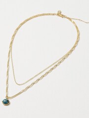 Oliver Bonas Darcy Stone Drop Double Row Gold Plated Layered Necklace - Image 1 of 4