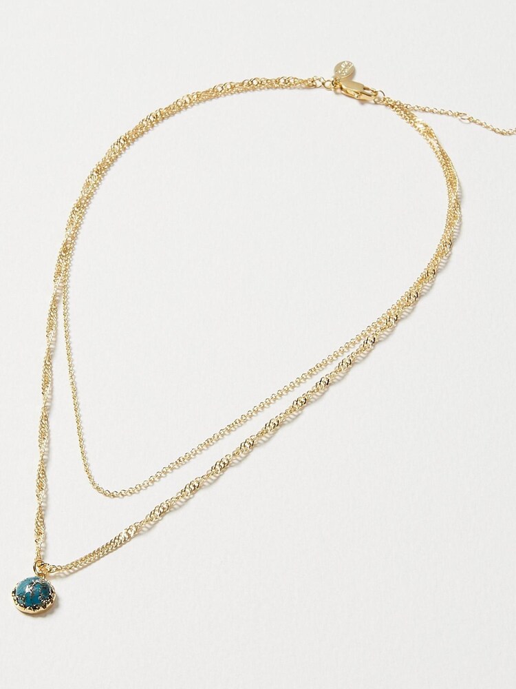Oliver Bonas Darcy Stone Drop Double Row Gold Plated Layered Necklace - Image 1 of 4