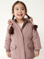 Pink Shower Resistant Faux Fur Trim Parka (3mths-7yrs) - Image 1 of 9