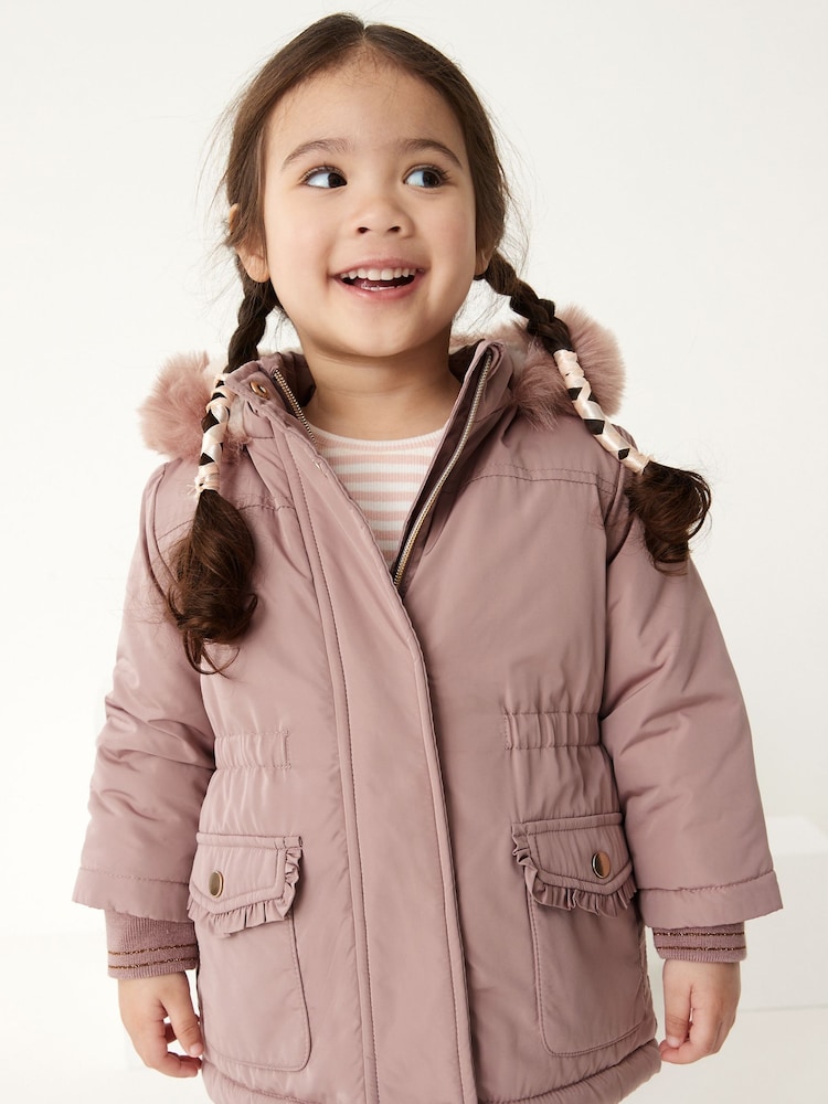 Pink Shower Resistant Faux Fur Trim Parka (3mths-7yrs) - Image 1 of 9