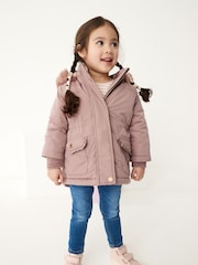 Pink Shower Resistant Faux Fur Trim Parka (3mths-7yrs) - Image 2 of 9