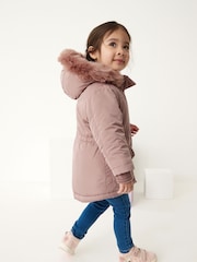 Pink Shower Resistant Faux Fur Trim Parka (3mths-7yrs) - Image 5 of 9