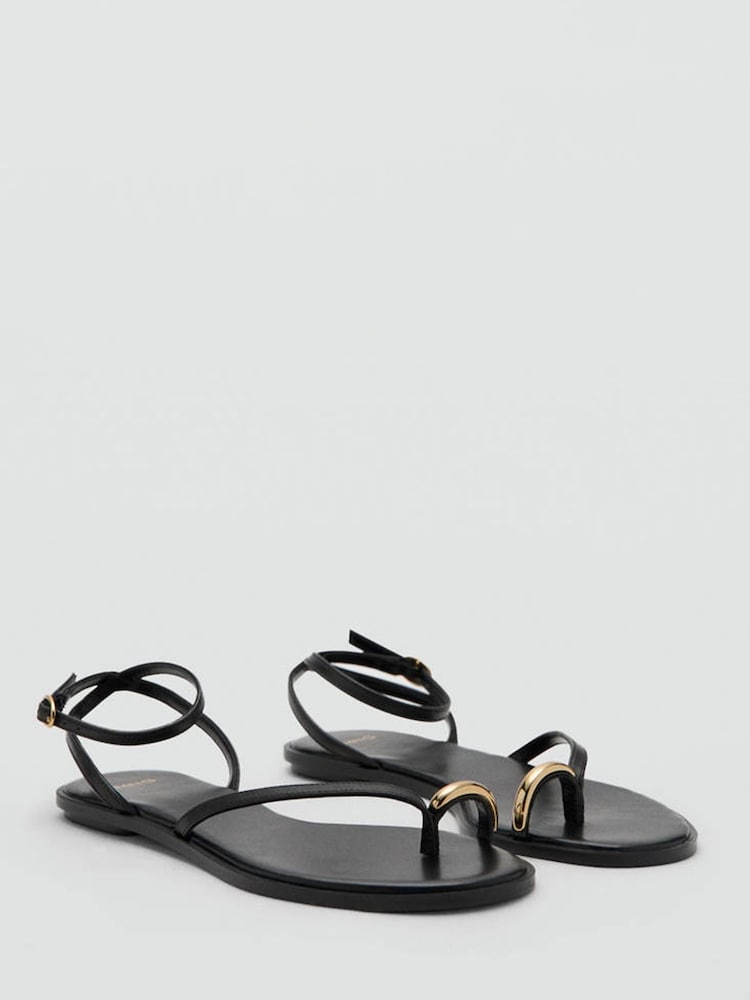 Mango Black Strappy Sandals - Image 2 of 4 Mango Black Strappy Sandals - Image 2 of 4