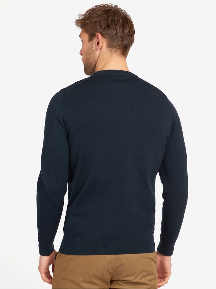 Barbour® Navy Blue Mens 100% Cotton Pima Crew Neck Jumper - Image 2 of 6