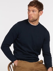 Barbour® Navy Blue Mens 100% Cotton Pima Crew Neck Jumper - Image 3 of 6