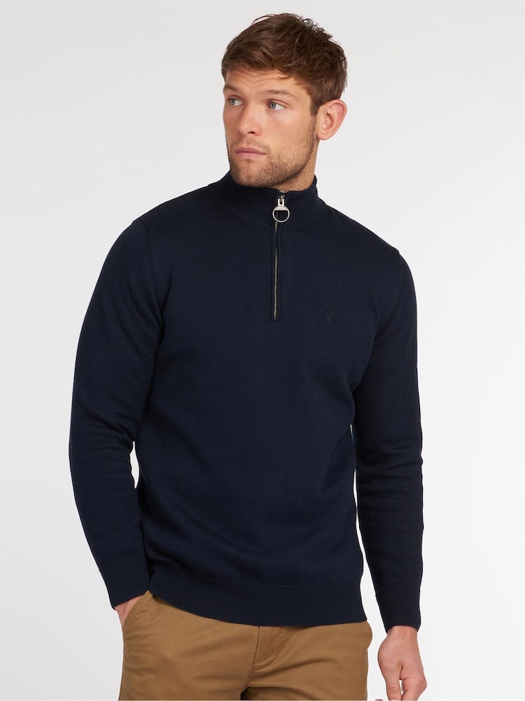 Barbour® Navy 100% Cotton Quarter Zip Jumper - Image 1 of 8