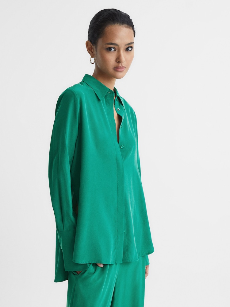 Reiss Green Kia Silk Shirt - Image 1 of 7