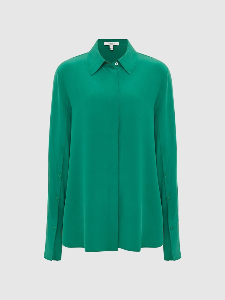 Reiss Green Kia Silk Shirt - Image 2 of 7