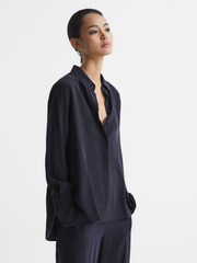 Reiss Navy Kia Silk Shirt - Image 1 of 7