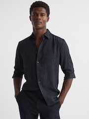 Reiss Navy Jack Jacquard Shirt - Image 1 of 6
