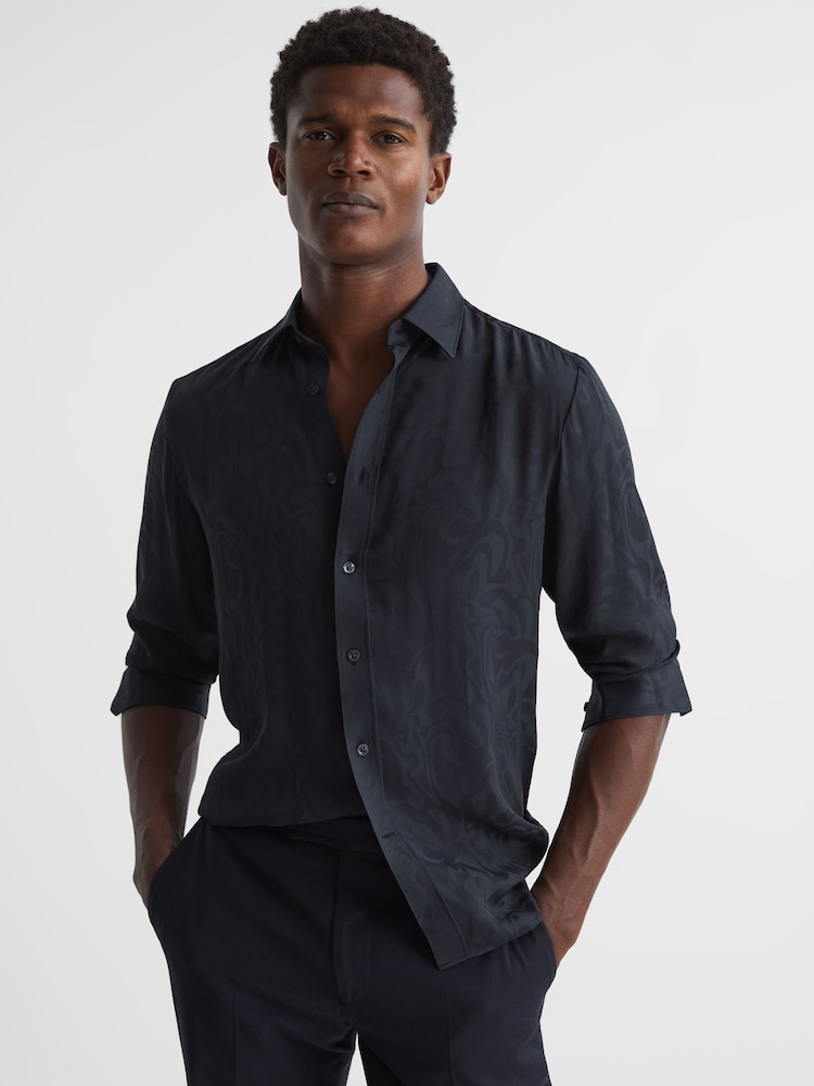Reiss Navy Jack Jacquard Shirt - Image 1 of 6