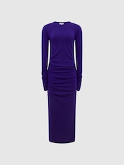 Reiss Purple Charley Ruched Midi Dress - Image 2 of 6