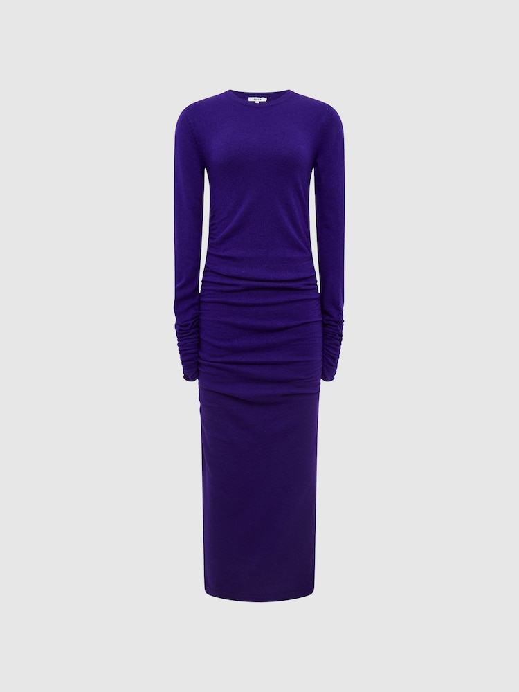 Reiss Purple Charley Ruched Midi Dress - Image 2 of 6