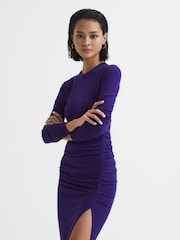 Reiss Purple Charley Ruched Midi Dress - Image 3 of 6