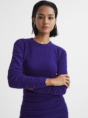 Reiss Purple Charley Ruched Midi Dress - Image 4 of 6
