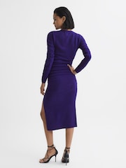 Reiss Purple Charley Ruched Midi Dress - Image 5 of 6