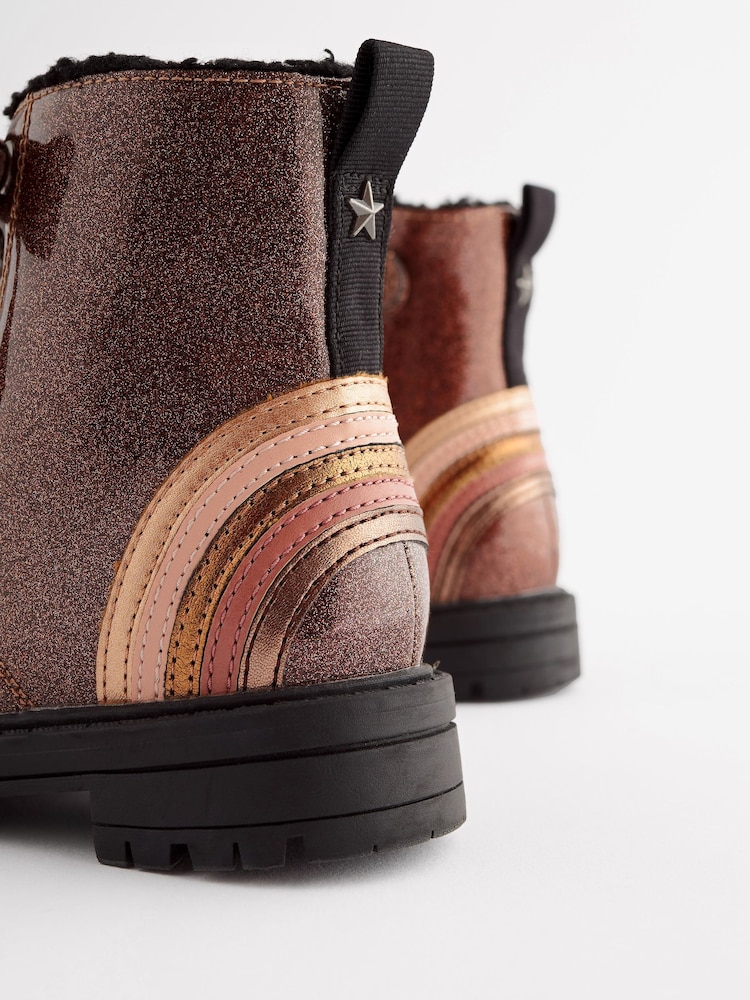 Rose Gold Pink Wide Fit (G) Warm Lined Lace-Up Boots - Image 5 of 7