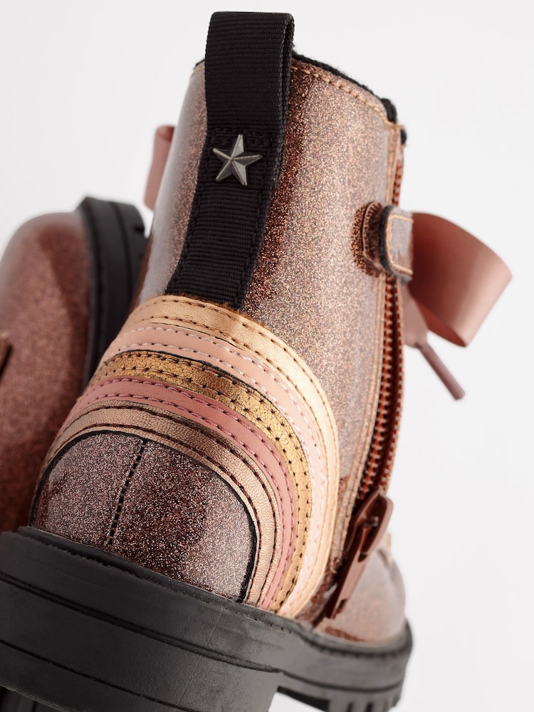 Rose Gold Pink Wide Fit (G) Warm Lined Lace-Up Boots - Image 6 of 7