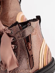 Rose Gold Pink Wide Fit (G) Warm Lined Lace-Up Boots - Image 7 of 7