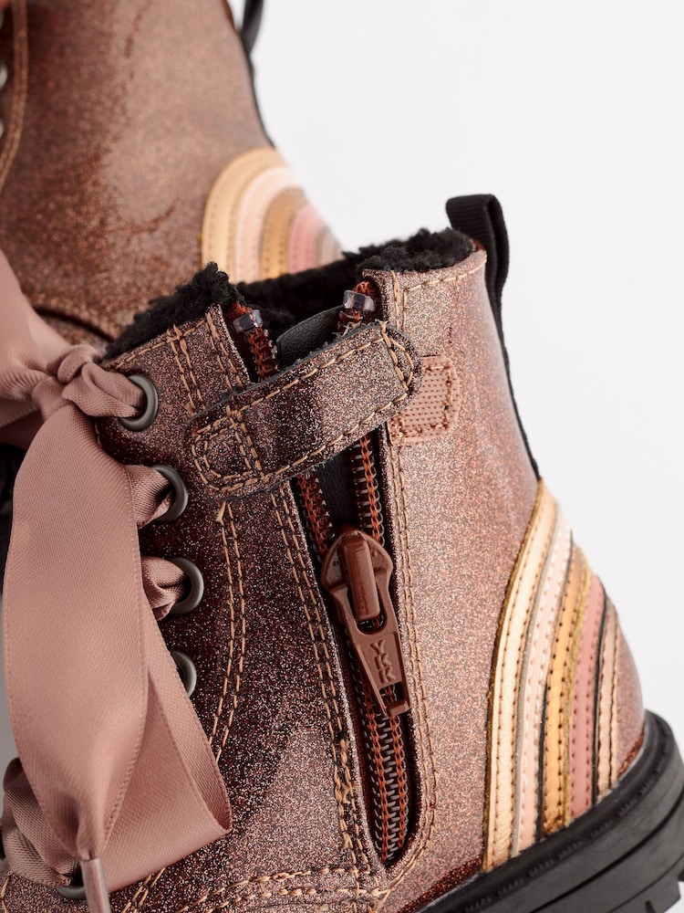 Rose Gold Pink Wide Fit (G) Warm Lined Lace-Up Boots - Image 7 of 7