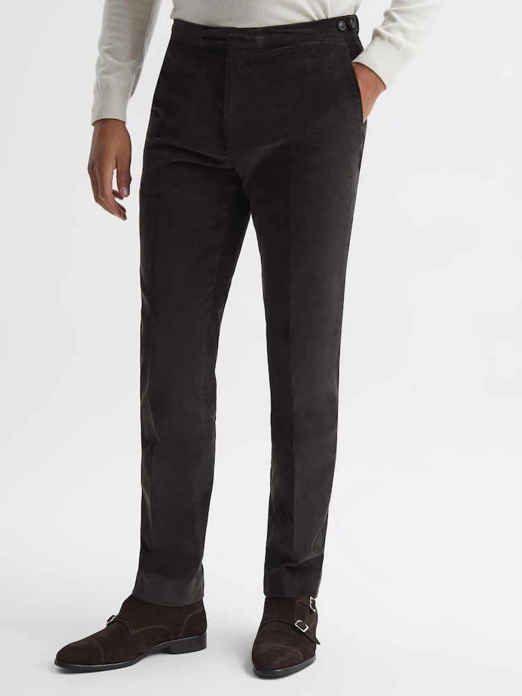 Reiss Chocolate Holborn Fine Cord Formal Tailored Fit Trousers - Image 1 of 6
