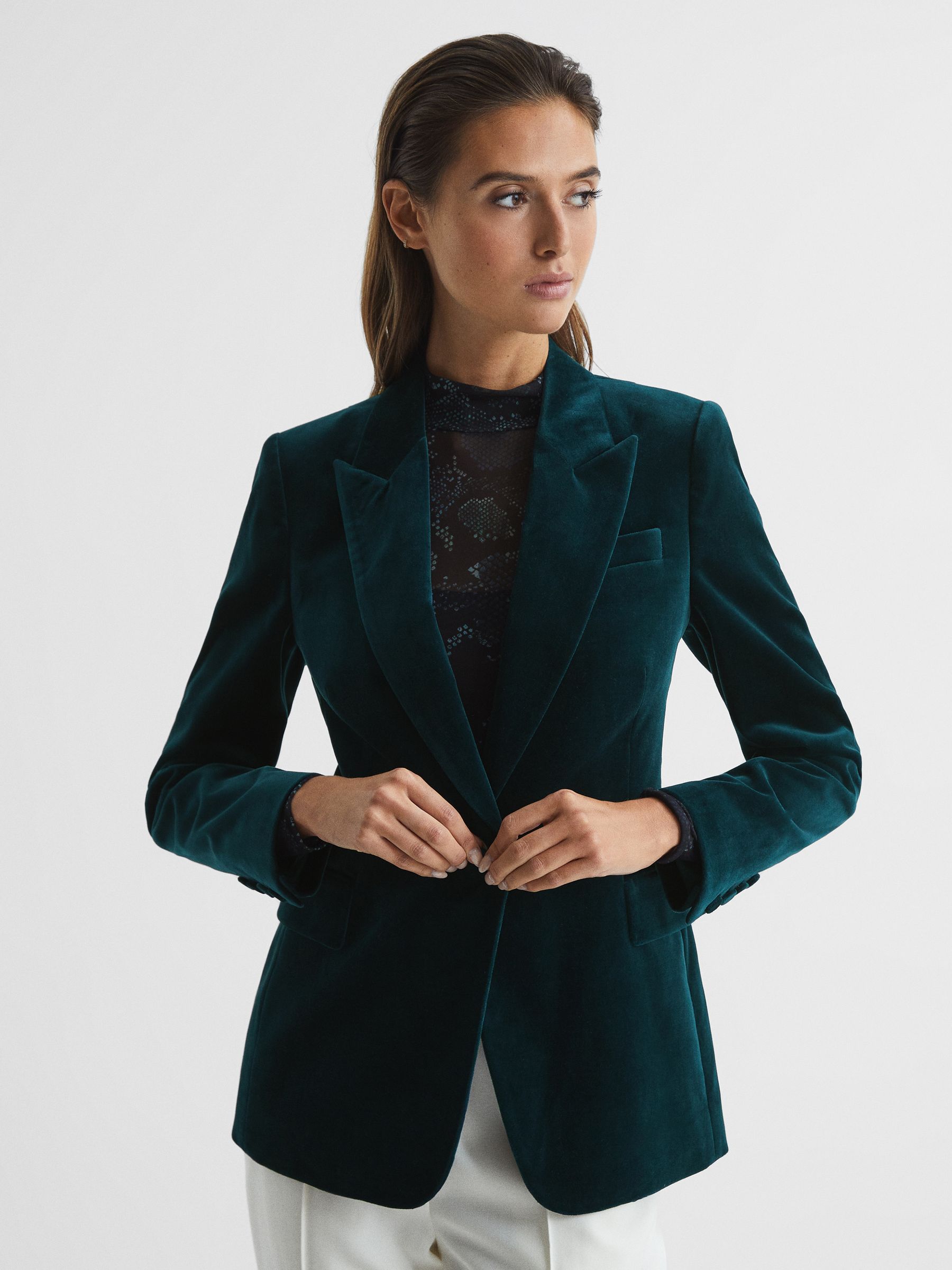 Buy Reiss Dark Teal Teya Velvet Blazer from Next Oman