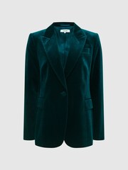 Reiss Dark Teal Teya Velvet Blazer - Image 2 of 7