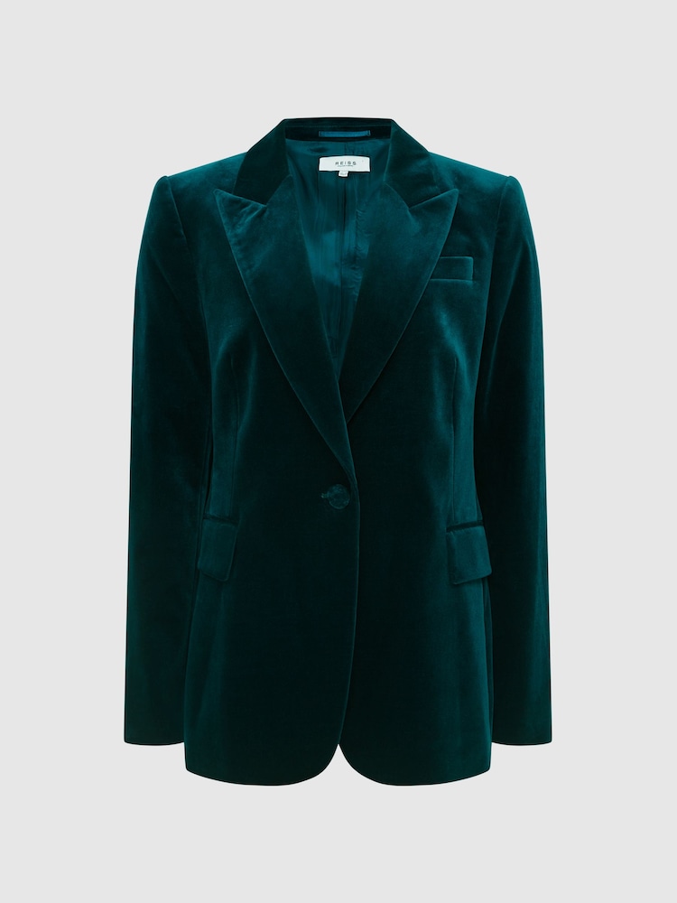 Reiss Dark Teal Teya Velvet Blazer - Image 2 of 7 Reiss Dark Teal Teya Velvet Blazer - Image 2 of 7