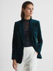 Reiss Dark Teal Teya Velvet Blazer - Image 6 of 7